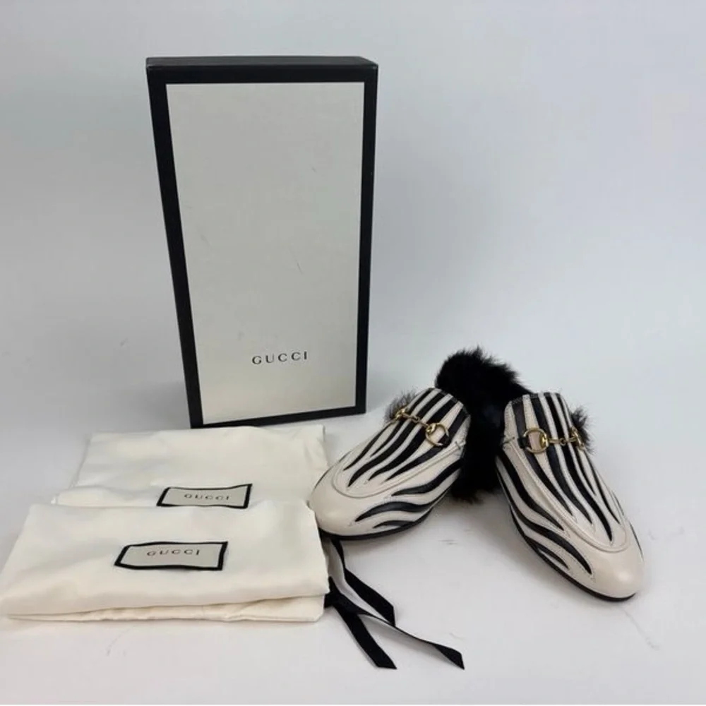 Gucci Princetown Zebra Fur Leather Mule Slides Size 35 (US 5) - Picture 2 of 8